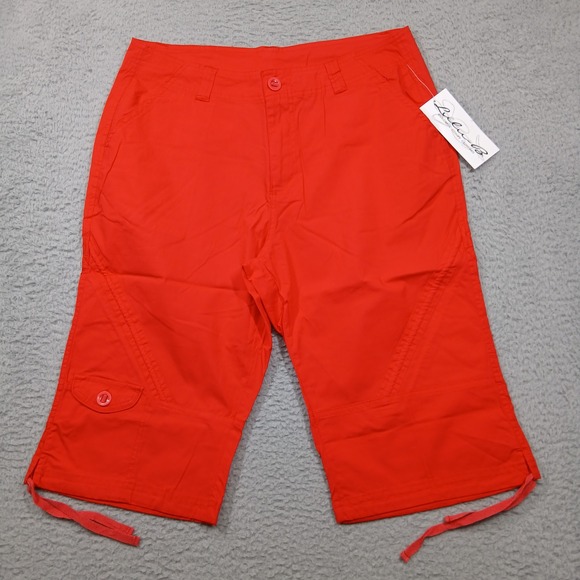 Lulu-B Women's Red Capri Pants Size 12 Cotton Stretch Drawstring Hem NWT - Picture 1 of 7